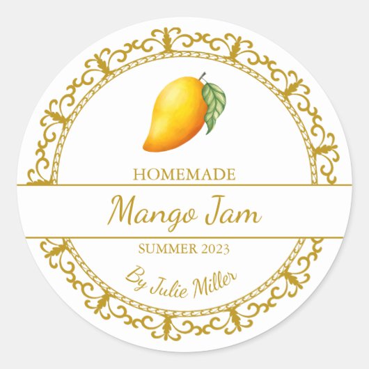 Étiquette de confiture Mango maison vintage or (Devant)