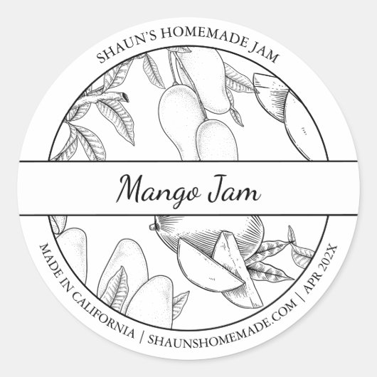 Étiquette de confiture Mango noir et blanc (Devant)