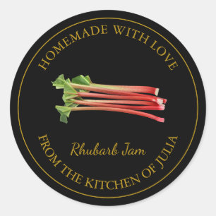 Étiquette de confiture Rhubarb maison en or Blac