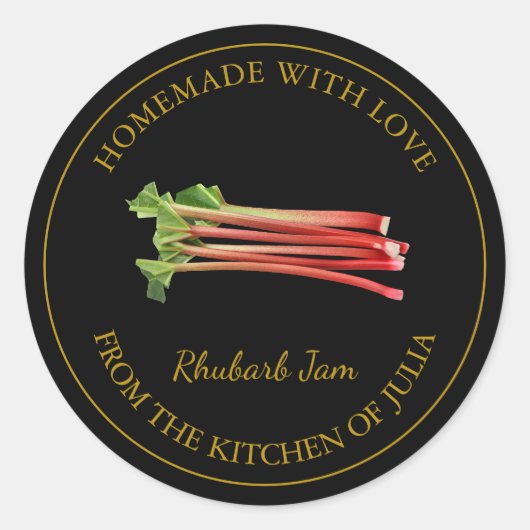 Étiquette de confiture Rhubarb maison en or | Blac (Devant)