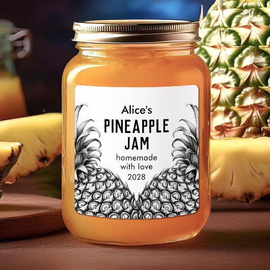 Étiquette de conservation ananas confiture noir et