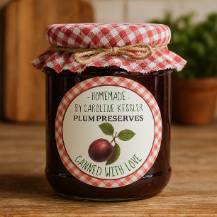 Étiquette de conservation de prunes maison en feui