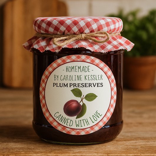 Étiquette de conservation de prunes maison en feui