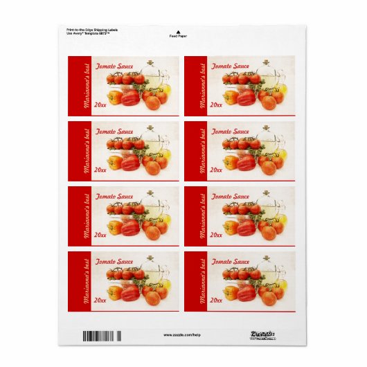 Étiquette de conserve de sauce tomate ou pâtes (Feuille entière)