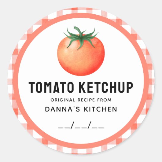 Étiquette de conserve Tomato Ketchup avec à damier (Devant)