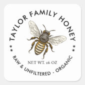 Étiquette de conserverie de miel avec abeille (Devant)