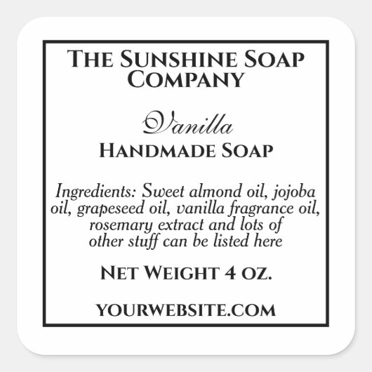 Étiquette de cosmétique de savon simple blanc et n (Devant)