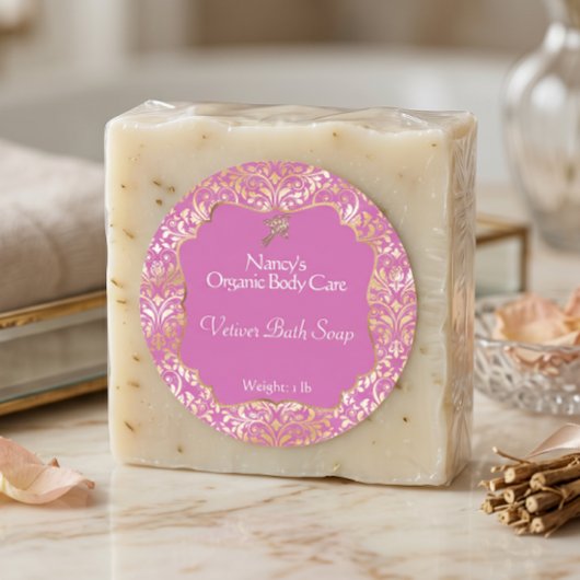 Étiquette de cosmétiques de savon damassé à feuill