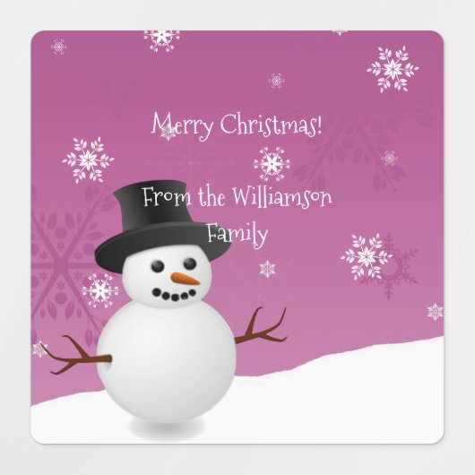 Étiquette de cuisine de Noël Pink Snowman (Design 3)
