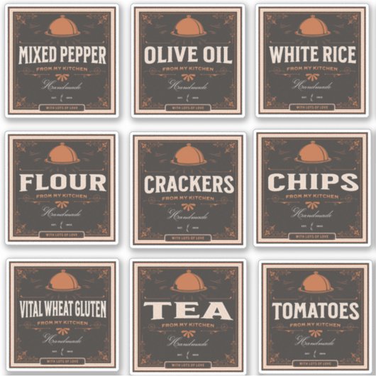 Étiquette de cuisine Set 2 Vintage papier foncé (Devant)