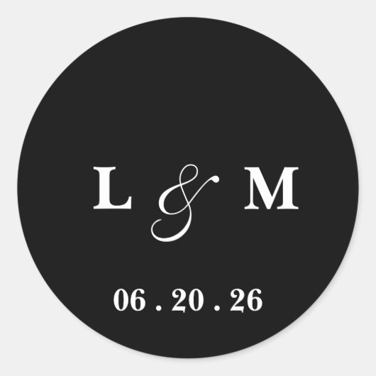 Étiquette de date de mariage en monogramme Classic (Devant)