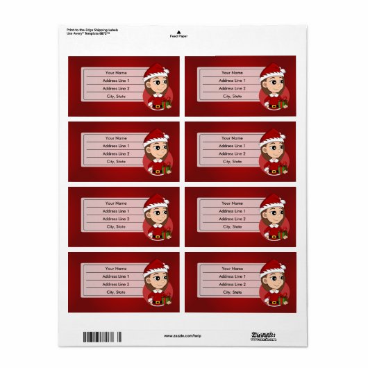 Étiquette de dessin animé de la fille de Noël (Feuille entière)