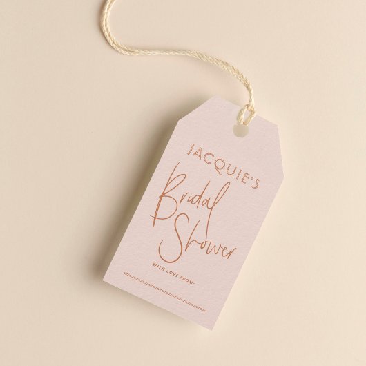 Étiquette de don de douche de mariage rose et terr