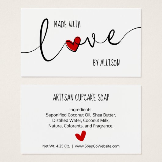 Étiquette de don "Red Heart Script Lettering Made (Devant & derrière)