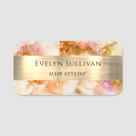 étiquette de faux nom d'aquarelle rose or (Devant)