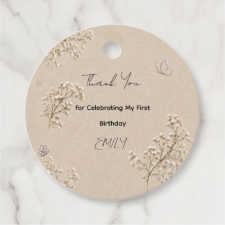 Étiquette de faveur d'anniversaire beige pour Baby