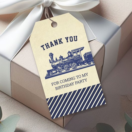 Étiquette de faveur d'anniversaire de train rétro