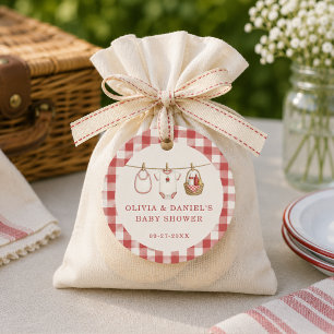 Étiquette de faveur de Baby-Q Gingham Rouge pour B