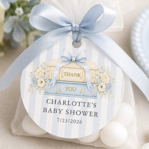 Étiquette de faveur de Baby Shower à rayure bleue