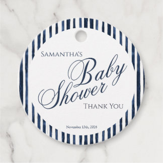 Étiquette de faveur de baby shower bleu marine Scr