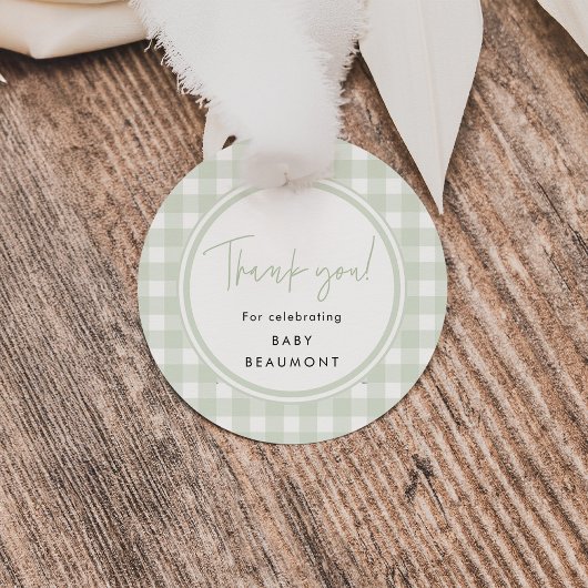 Étiquette de faveur de Baby Shower Gingham Vert