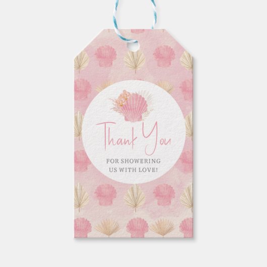Étiquette de faveur de Baby Shower Rose Coquillage (Devant)