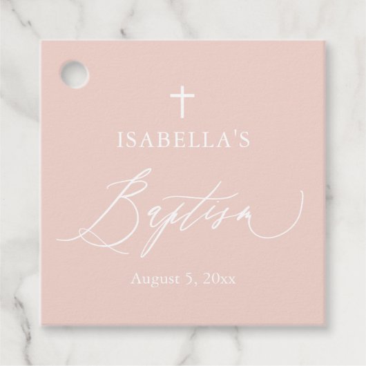 Étiquette de faveur de baptême de fille de croix b (Devant)
