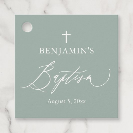 Étiquette de faveur de baptême de garçon croix bla (Devant)