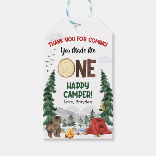 Étiquette de faveur de campeur heureux (Devant)