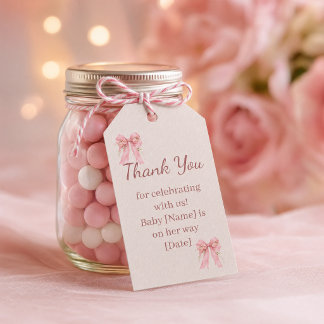 Étiquette de faveur de douche bébé à ruban rose
