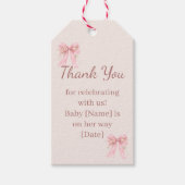 Étiquette de faveur de douche bébé à ruban rose (Devant)