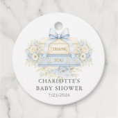 Étiquette de faveur de douche bébé Livre Bleu (Devant)