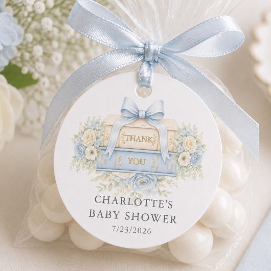 Étiquette de faveur de douche bébé Livre Bleu