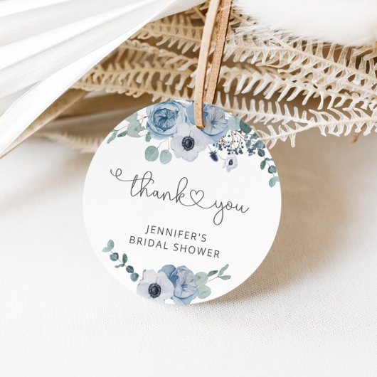 Étiquette de faveur de douche de mariage bleu pous