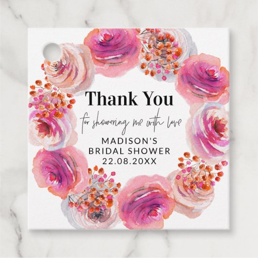 Étiquette de faveur de douche de mariage floral Pé (Devant)