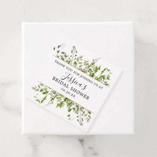 Étiquette de faveur de douche nuptiale de verdure (En situation)