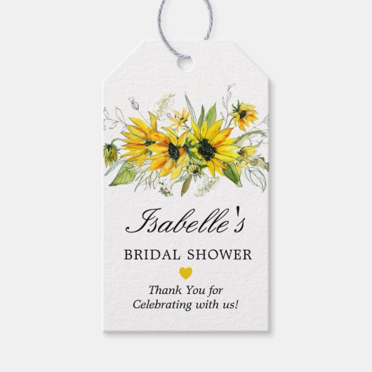 Étiquette de faveur de douche nuptiale Tournesol J (Devant)