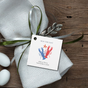 Étiquette de faveur de homard rouge bleu nautical