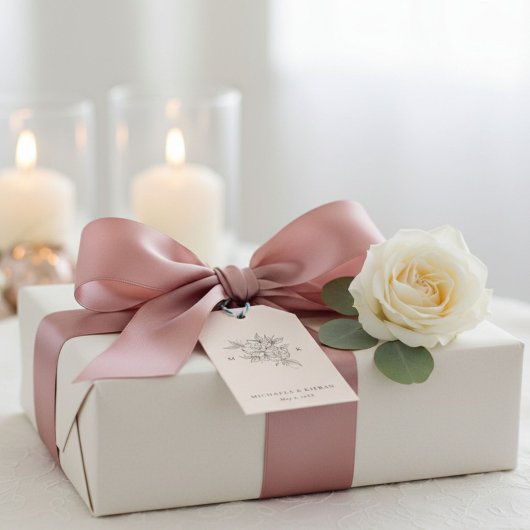 Étiquette de faveur de mariage à monogramme rose b