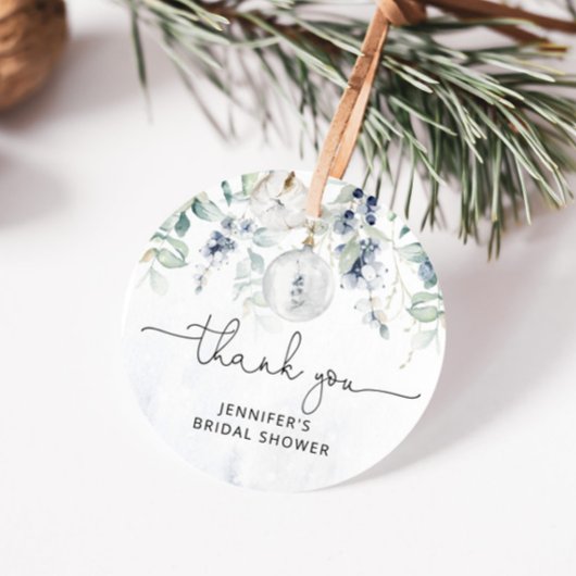 étiquette de faveur de mariage d'hiver eucalyptus