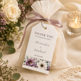 Étiquette de faveur de mariage florale Mauve & Sag