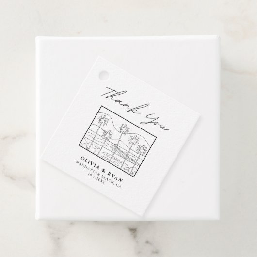 Étiquette de faveur de mariage moderne avec dessin (En situation)