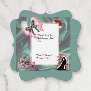Étiquette de faveur de mariage sarcelle et blush
