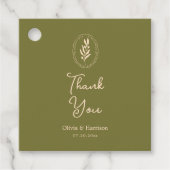 Étiquette de faveur de mariage vert olive toscan é (Devant)