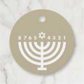 Étiquette de faveur de Menorah de Hanukkah moderne (Devant)