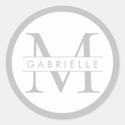Étiquette de faveur de monogramme rond gris chic (Devant)