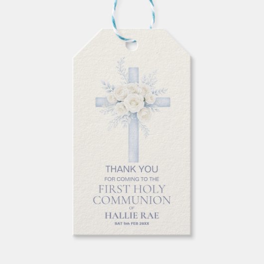 Étiquette de faveur de première communion, croix f (Devant)