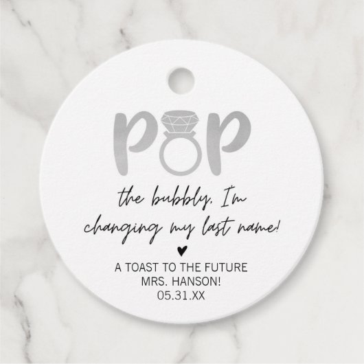 Étiquette de faveur de Silver Ring Pop The Bubbly (Devant)