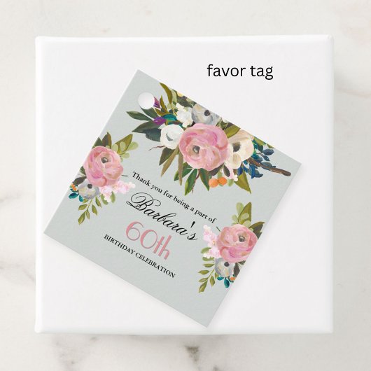 Étiquette de faveur élégante florale 60e anniversa