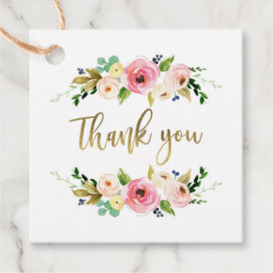 Étiquette de faveur or et rose floral, bohème, rus